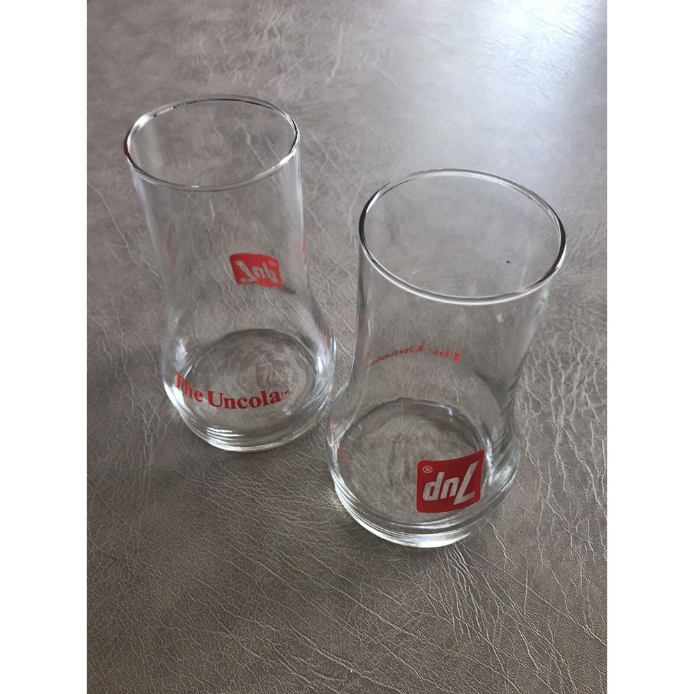 Lot of 2 Vintage 7UP "The Uncola" Upside Down Drinking‎ Glasses